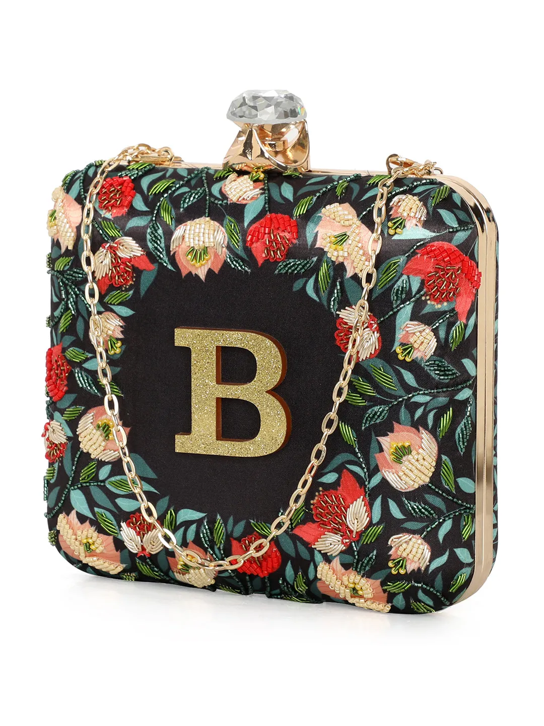 NR By Nidhi Rathi Black & Red Embellished Box Clutch