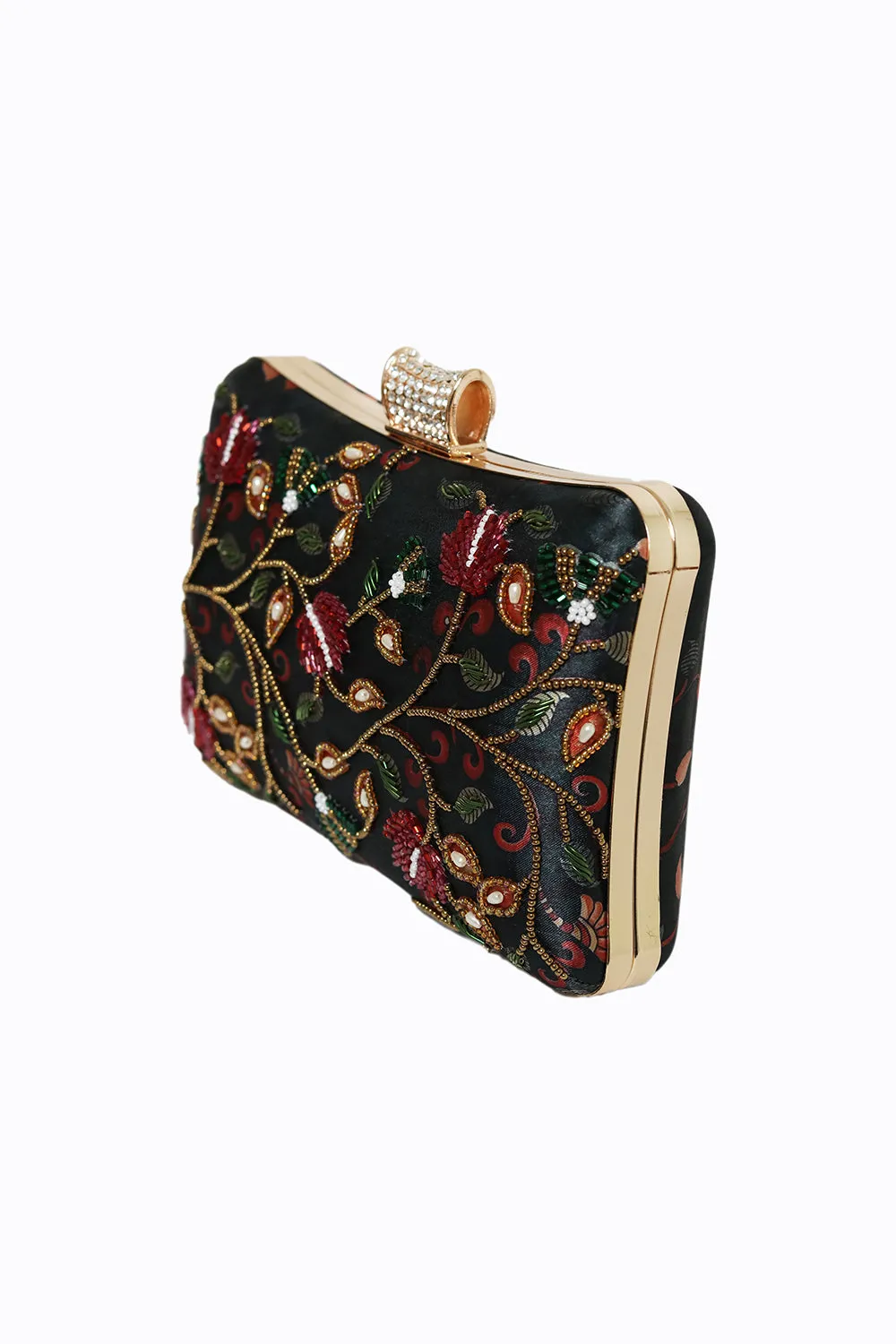 NR By Nidhi Rathi Black Red Embellished Box Clutch