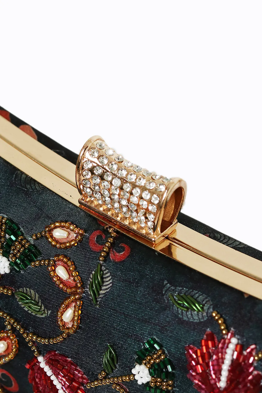 NR By Nidhi Rathi Black Red Embellished Box Clutch