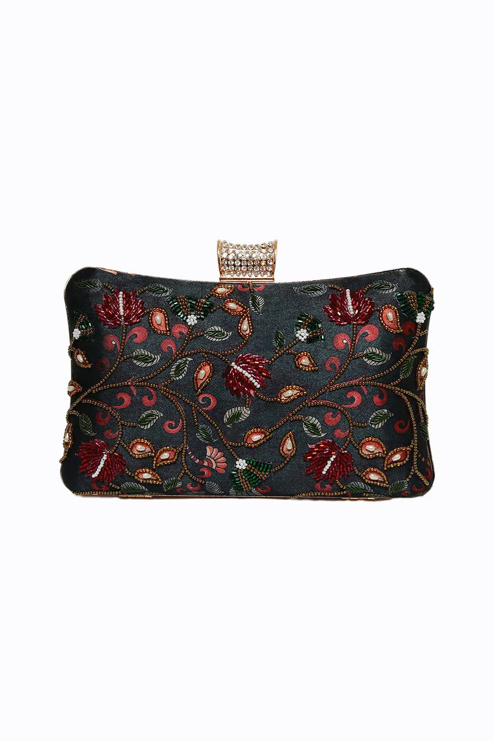NR By Nidhi Rathi Black Red Embellished Box Clutch