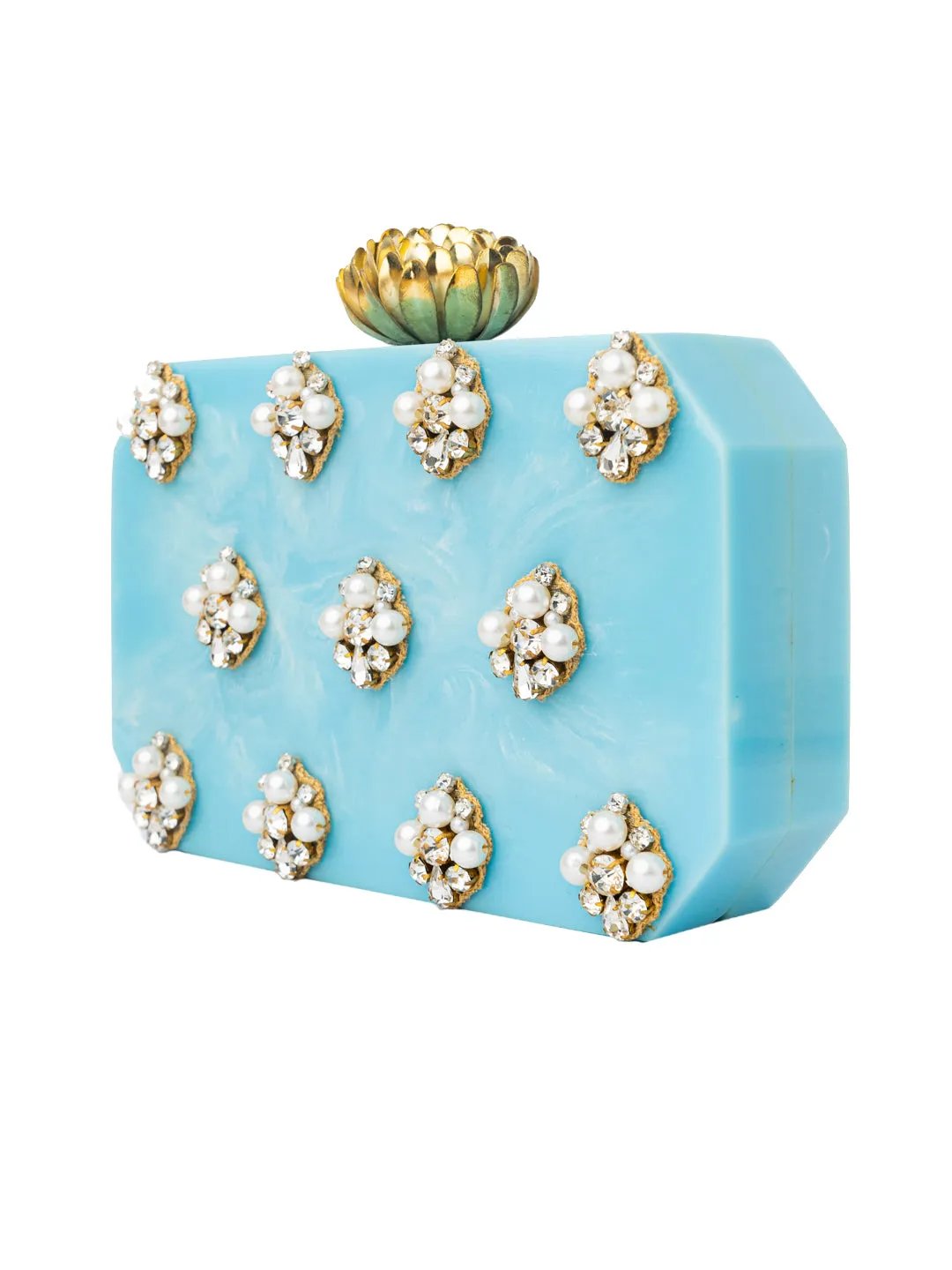 NR By Nidhi Rathi Blue White Embellished Box Clutch