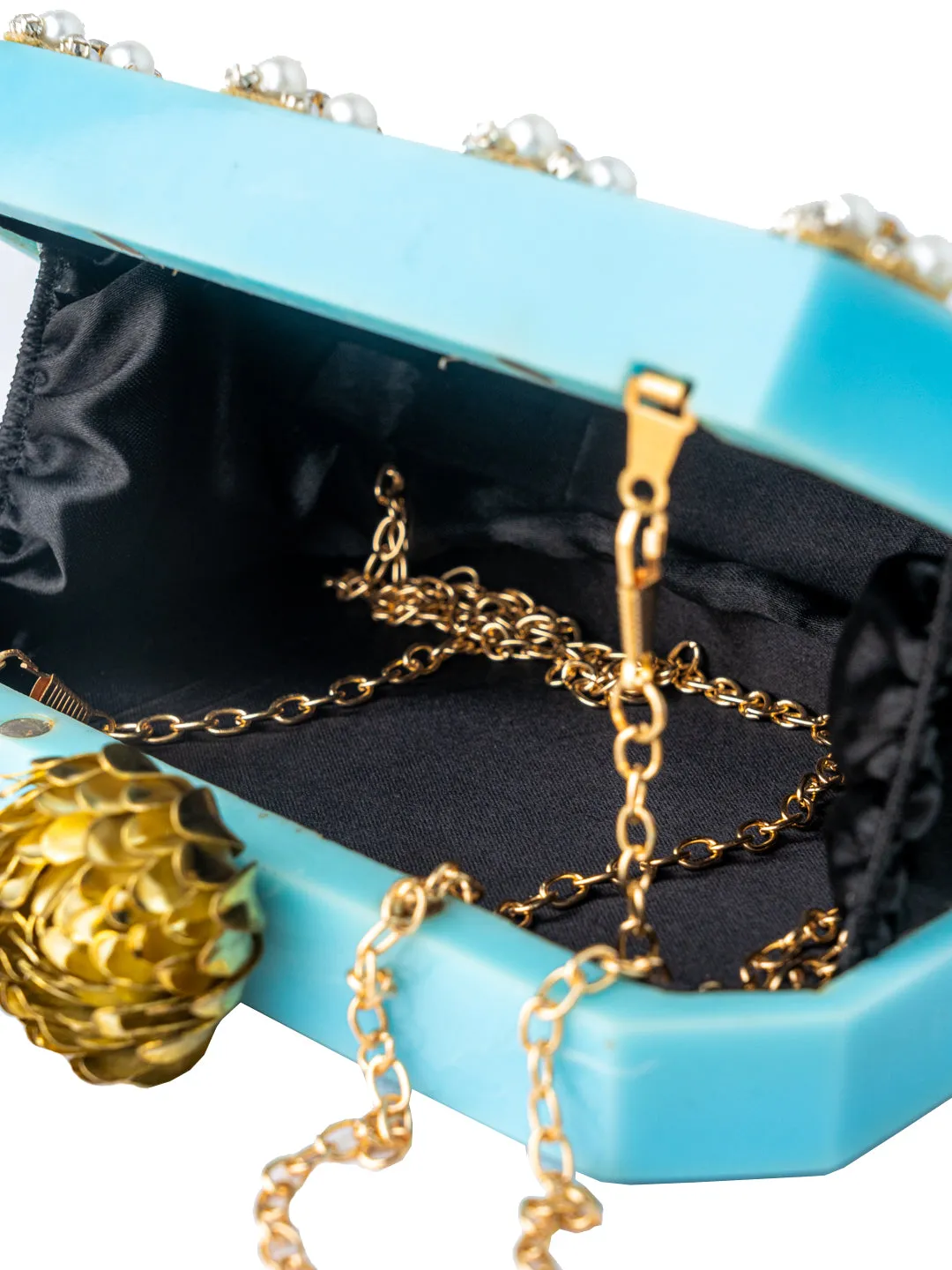 NR By Nidhi Rathi Blue White Embellished Box Clutch