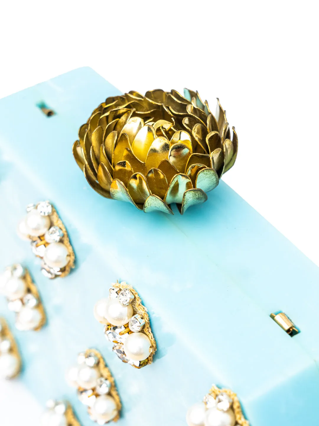 NR By Nidhi Rathi Blue White Embellished Box Clutch
