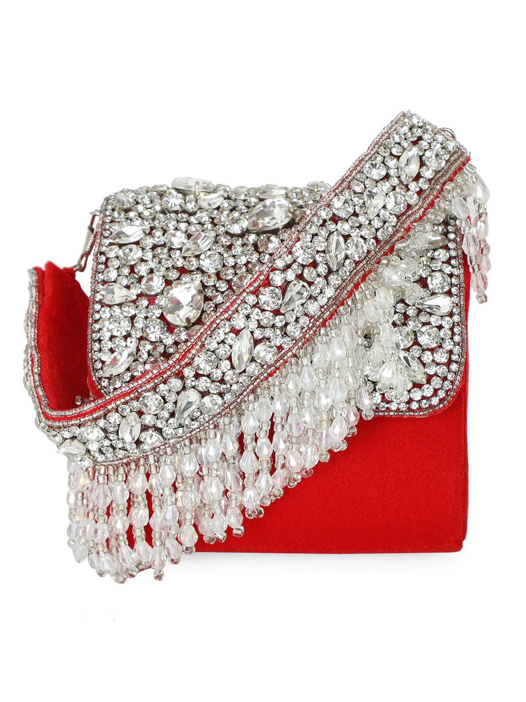 NR By Nidhi Rathi Embellished Suede Foldover Clutch