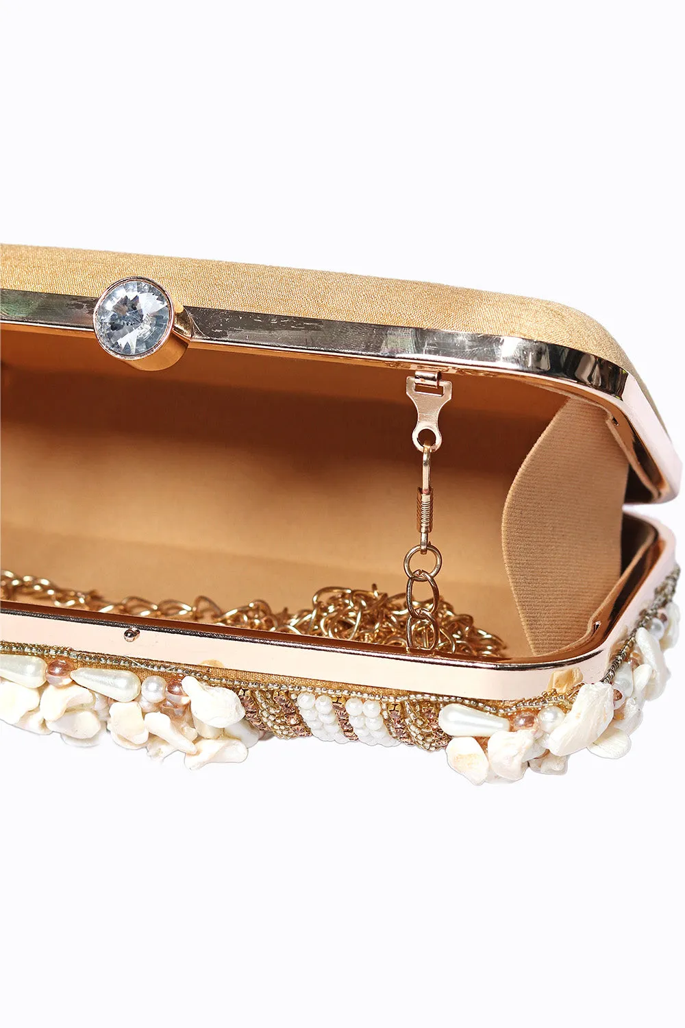 NR By Nidhi Rathi Gold-Toned White Embellished Box Clutch