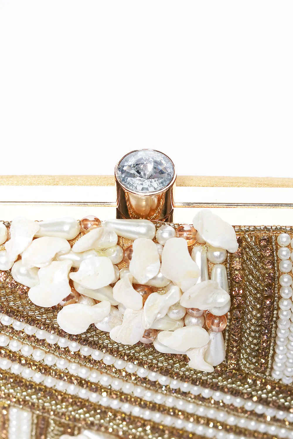 NR By Nidhi Rathi Gold-Toned White Embellished Box Clutch