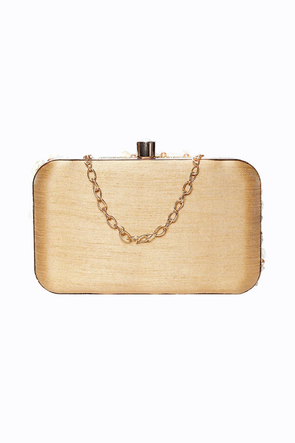 NR By Nidhi Rathi Gold-Toned White Embellished Box Clutch