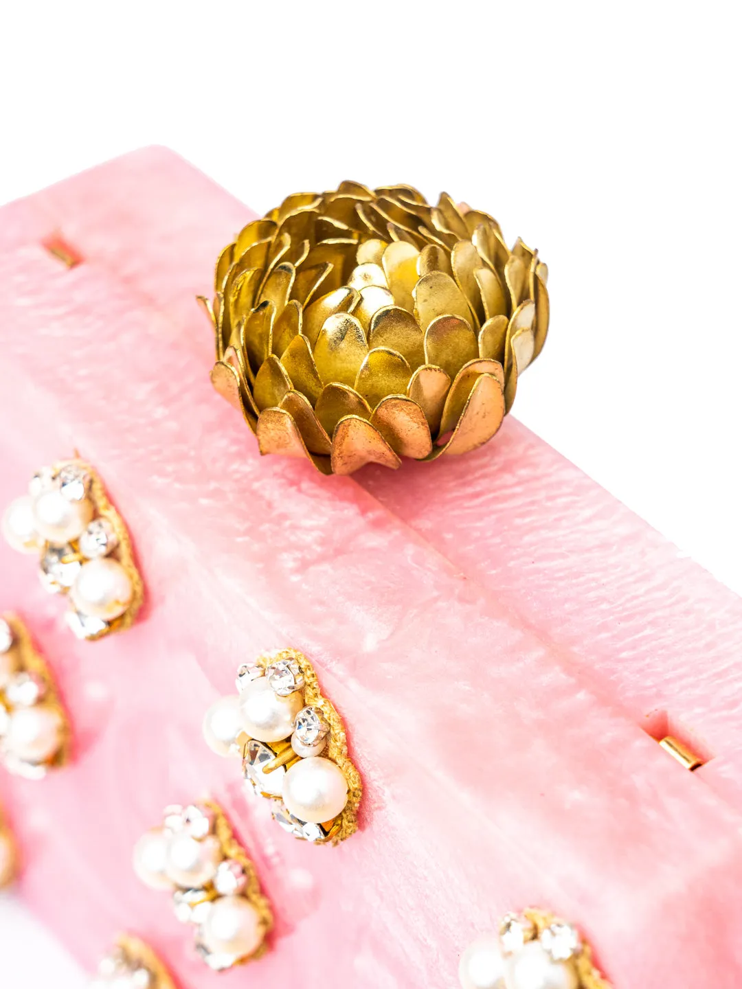 NR By Nidhi Rathi Pink White Embellished Box Clutch