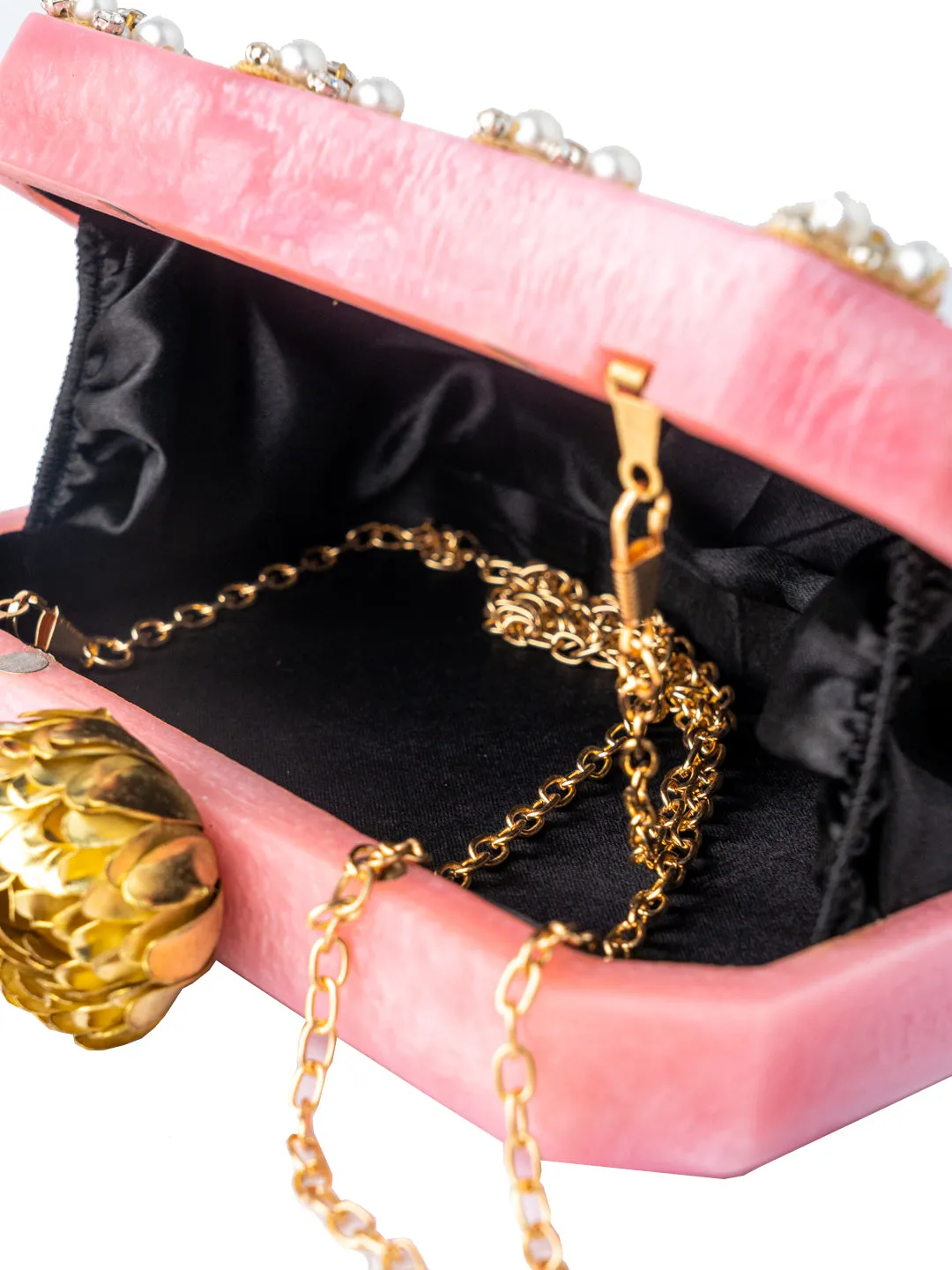 NR By Nidhi Rathi Pink White Embellished Box Clutch