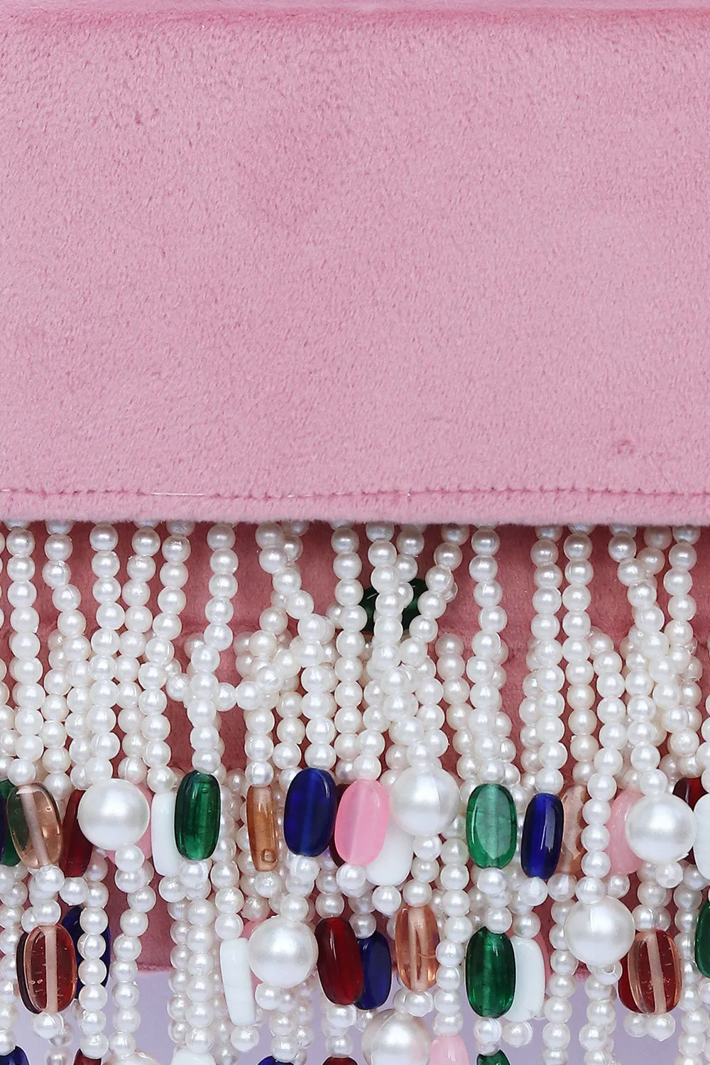 NR By Nidhi Rathi Pink White Embellished Tasselled Purse Clutch