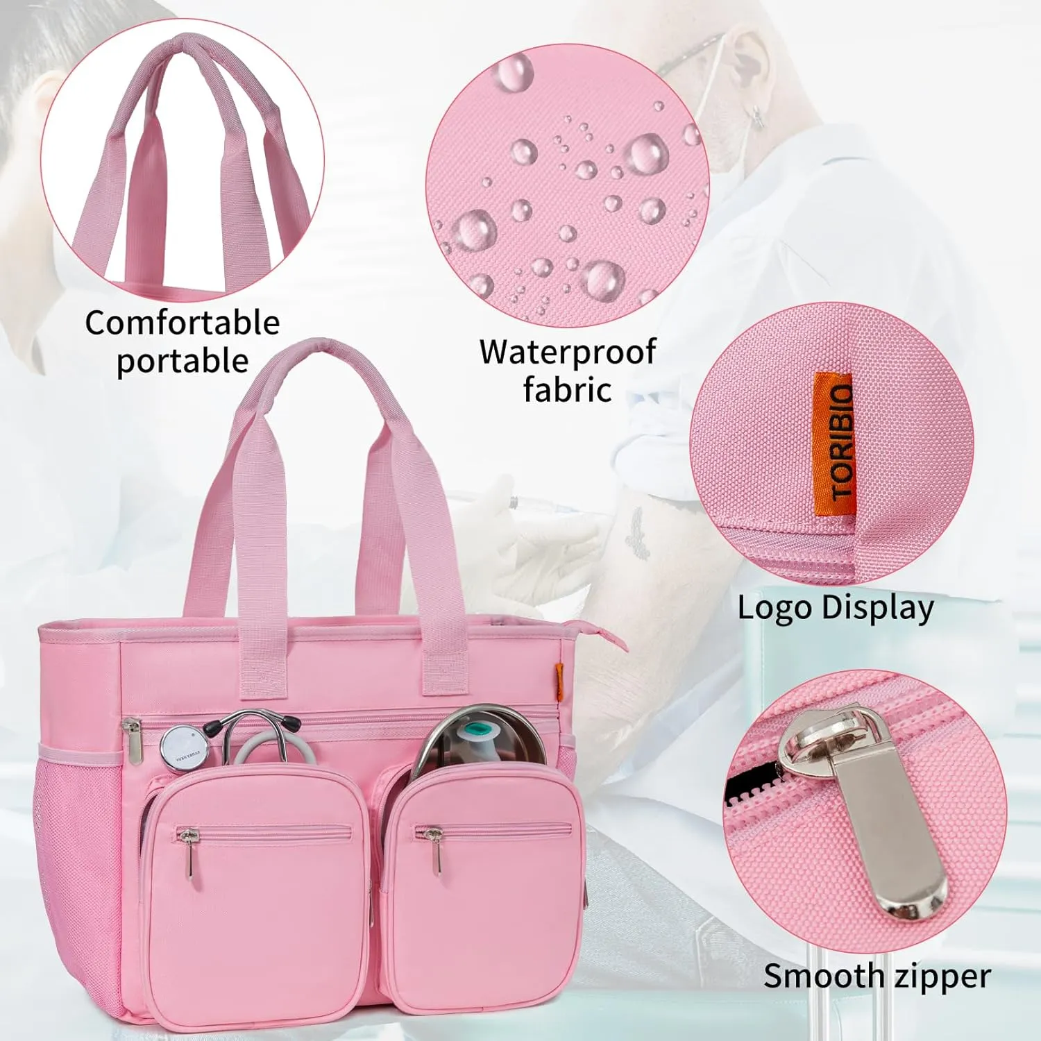 Nurse Tote Bag for Work with Padded 15.6” Laptop Sleeve, Medical Supplies Shoulder Bag Storage Travel Bag for Women, Home Health Nurse Bag