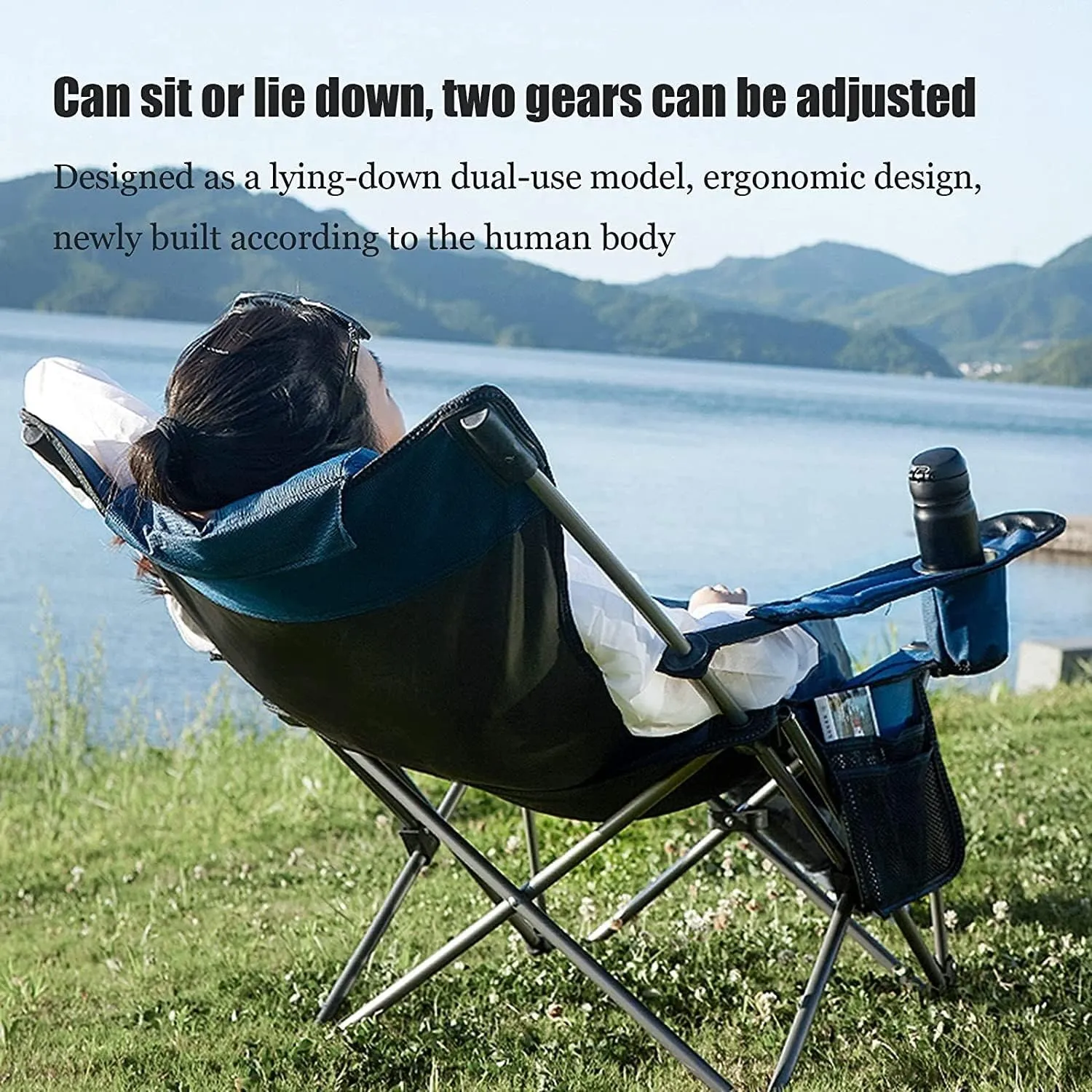 Office Chair, Camping Chairs Outdoor Furniture Beach Chairs Outdoor Folding Chair Portable Lawn Folding Seat Armchair with Cup Holder Pillow and Carry Bag Leisure Recliner Stool Folding Chairs Patio