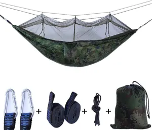 Outdoor Hammock,Heavy Duty Portable Double Hammock with Mosquito Net,Multifunctional Parachute Hammock for Hiking Travel Fan Color 260x140cm