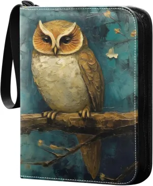 Owl Flowers Painting Card Binder Trading Cards Holder 4-Pocket，Album Pages Card Display Sleeves Fits 400 Cards Collector Book
