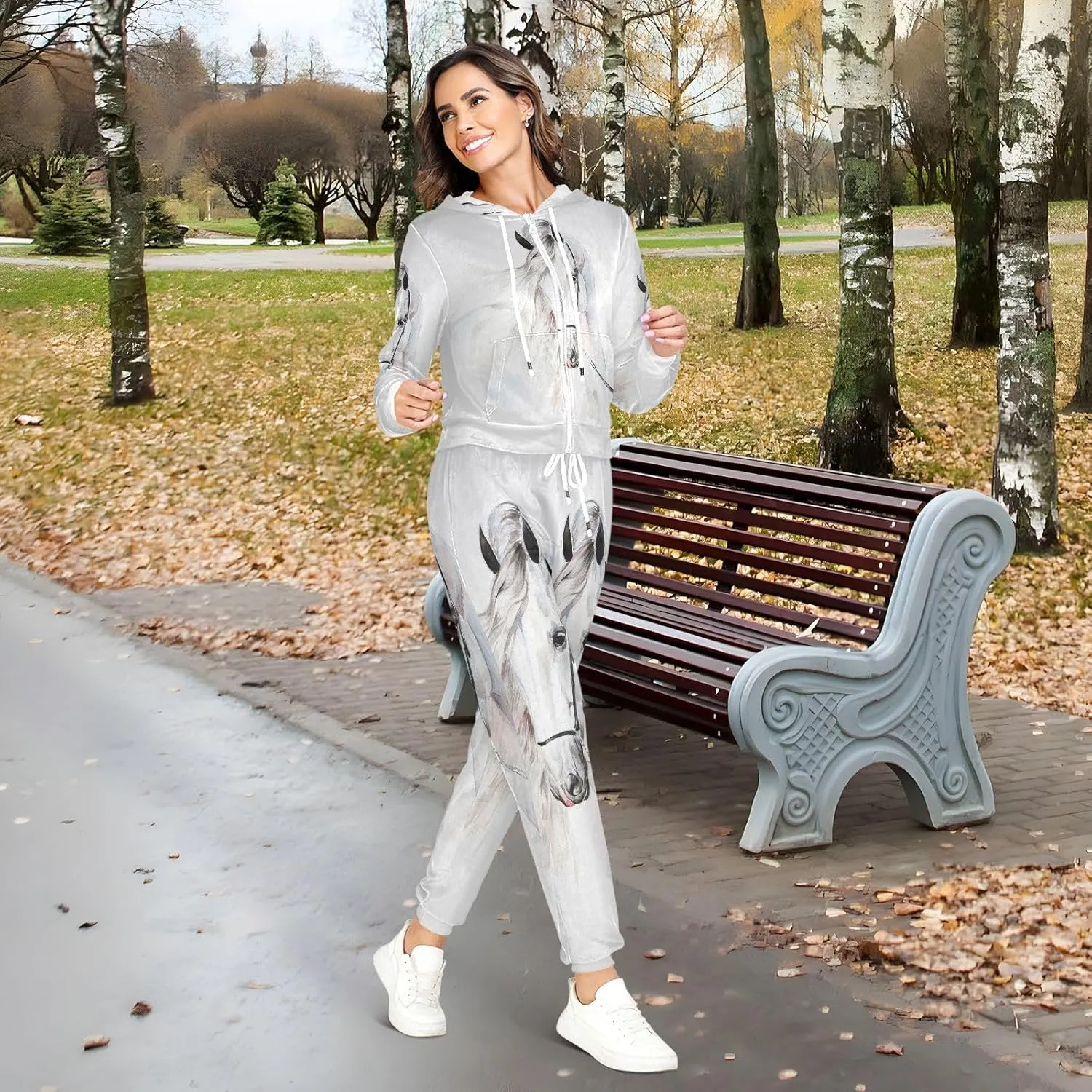 Oyihfvs 2 Pcs Women's Sweatshirt Hoodie Set, With Pocket Athletic Casual Suit (S-2XL)