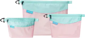 pack all 3 Pcs Water-resistant Material Zipper Pouch Set, Mesh Zipper Bags for Storage, Travel, Office (Pink)