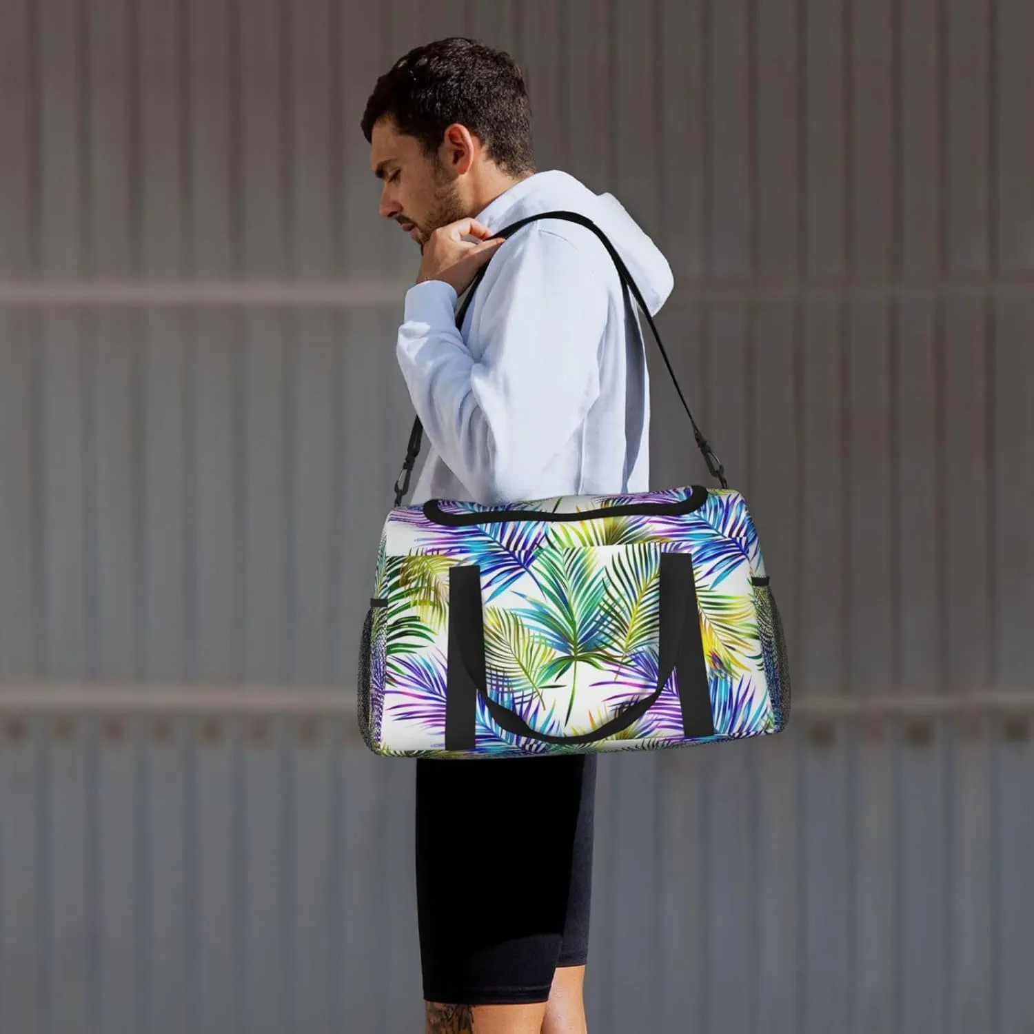 Palm Leaves Bright Duffle Bag Foldable Travel Tote Bag Carry On Large Weekender Overnight Bags Waterproof Gym Bag For Women Men
