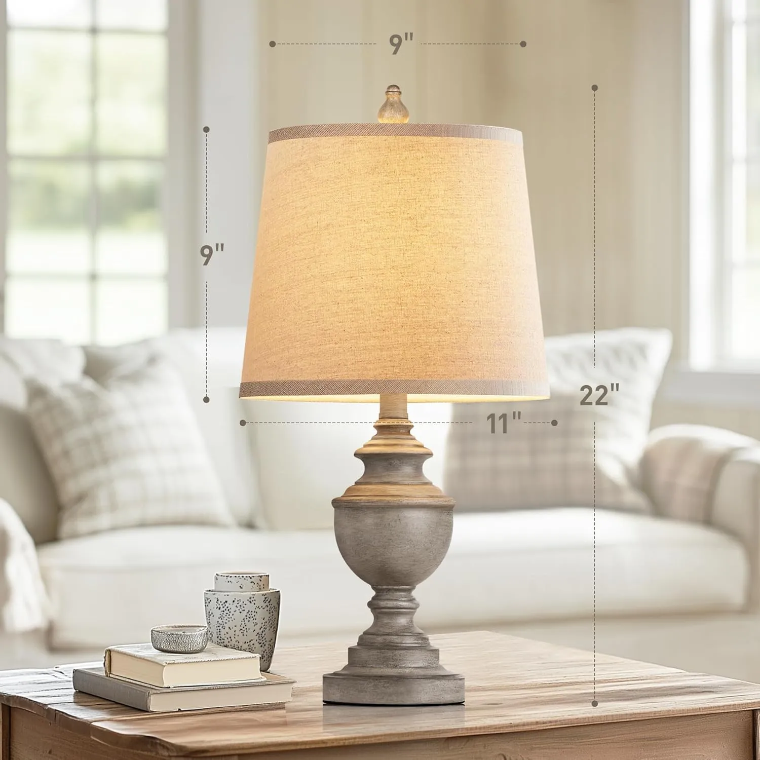 PARTPHONER Retro Table Lamps Set of 2, Bedside Lamp for Bedroom Rustic Farmhouse Table Lamps for Living Room, Vintage Nightstand Lamps with White Shades, Antique Grey