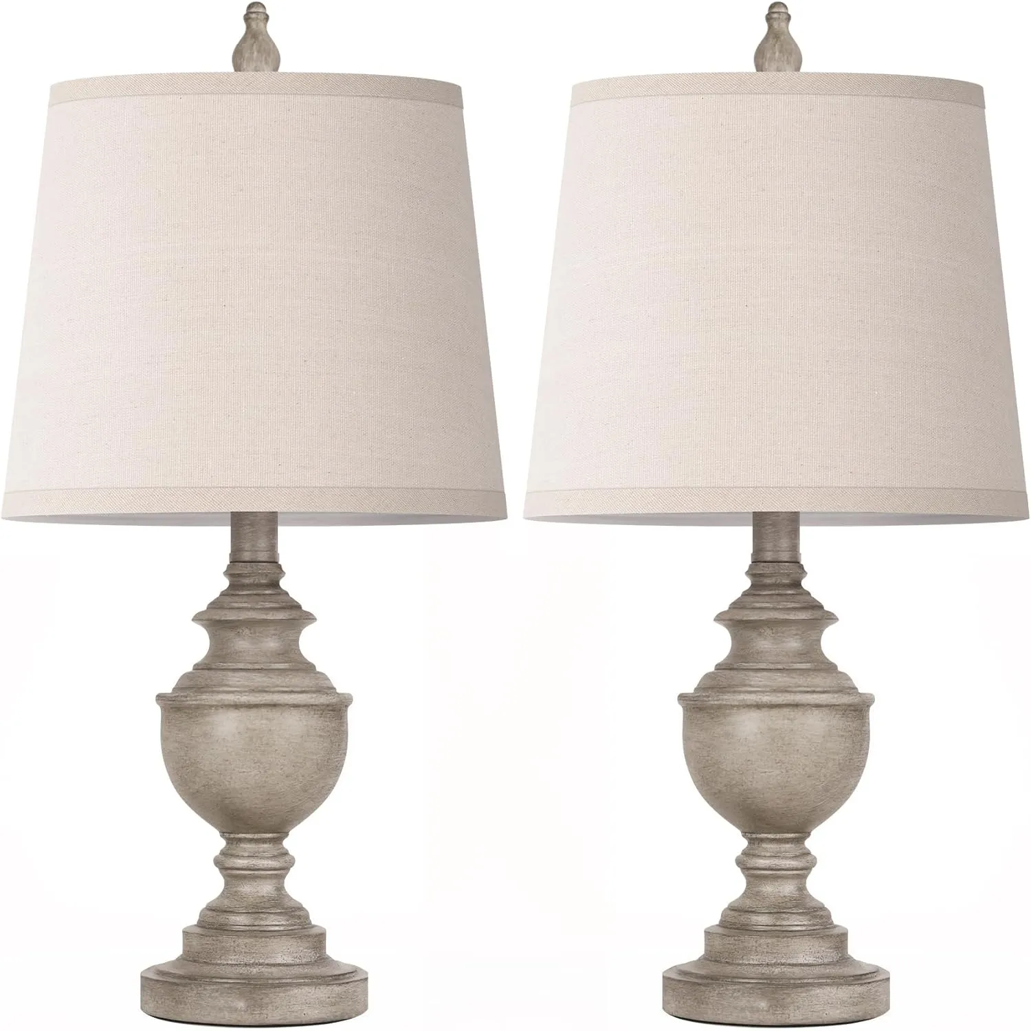 PARTPHONER Retro Table Lamps Set of 2, Bedside Lamp for Bedroom Rustic Farmhouse Table Lamps for Living Room, Vintage Nightstand Lamps with White Shades, Antique Grey
