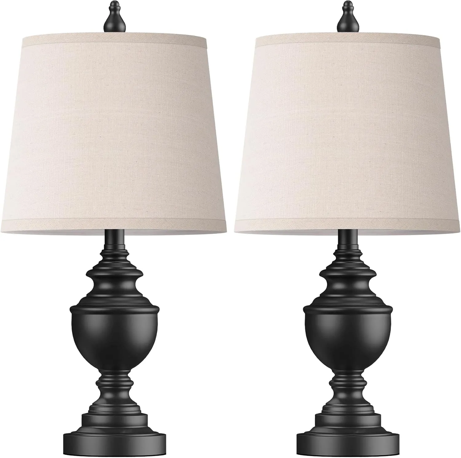 PARTPHONER Retro Table Lamps Set of 2, Bedside Lamp for Bedroom Rustic Farmhouse Table Lamps for Living Room, Vintage Nightstand Lamps with White Shades, Matte Black