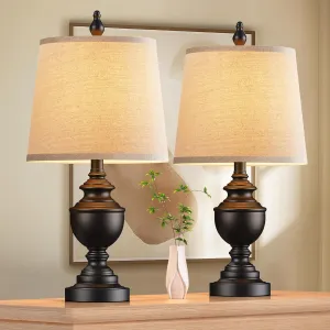 PARTPHONER Retro Table Lamps Set of 2, Bedside Lamp for Bedroom Rustic Farmhouse Table Lamps for Living Room, Vintage Nightstand Lamps with White Shades, Matte Black