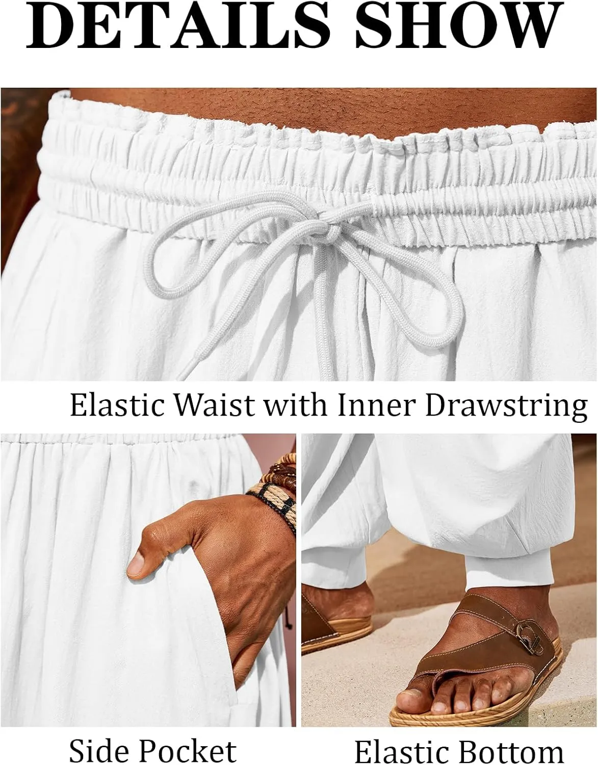 PASLTER Mens Harem Pants Linen Yoga Beach Baggy Summer Boho Aladdin Genie Pants