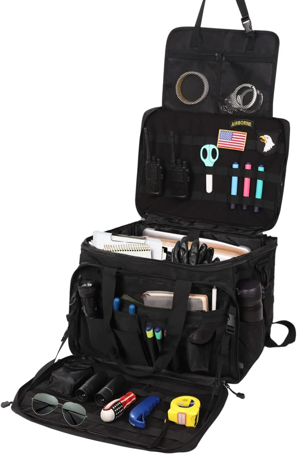 Patrol Law Enforcement Police Duty Car Front Passenger Seat Organizer Equipment Bag With Divided Compartment Drink Holder (Black)