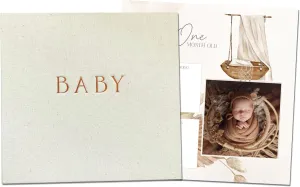 Peachly Unisex Baby Memory Book | Minimalist Baby First Year Keepsake for Milestones | Simple Baby Scrapbook for Boy Girl Milestones | Natural Linen - Haven, 9.6 inches x 10 inches
