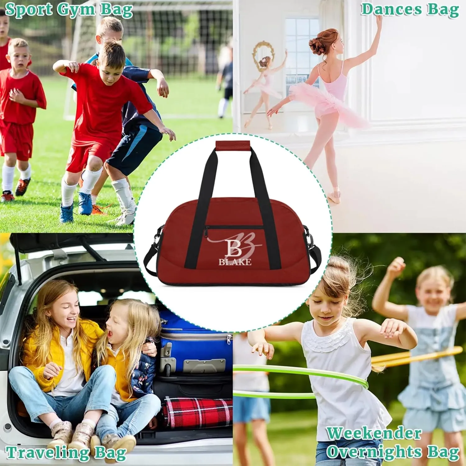 Personalize-Kids-Duffel-Bags With Custom Capital Name Text Dance-Sports-Bags Lightweight Carry-On Overnight Travel Gym for Girls Boys,Dark Red