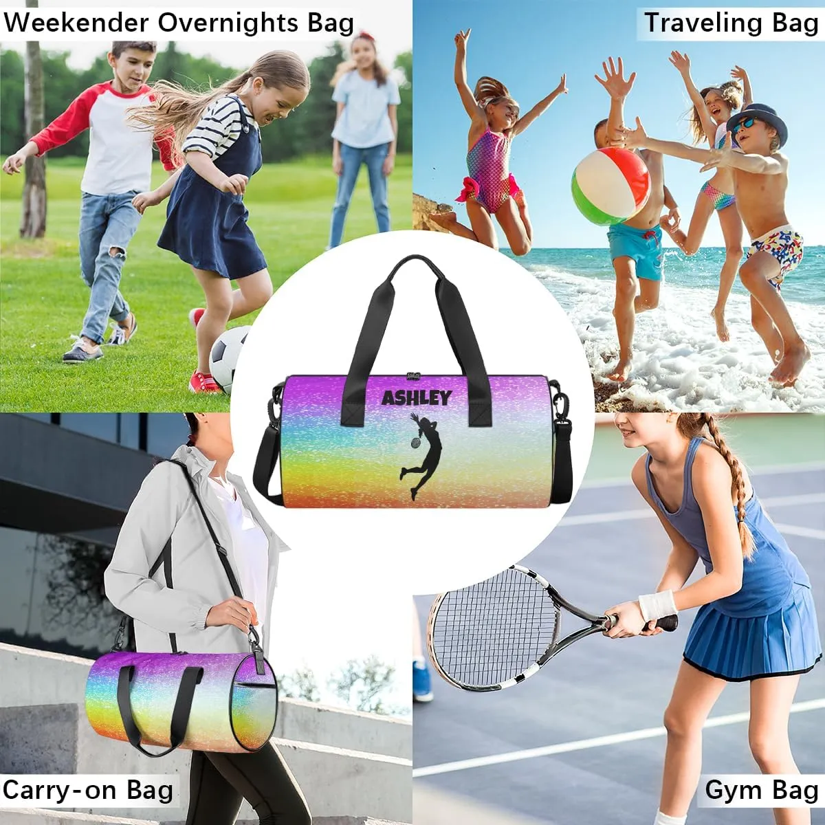 Personalized Kids Sport Duffel Bag with Custom Name Carry On Sleepover Weekender Travel Bag - Badminton