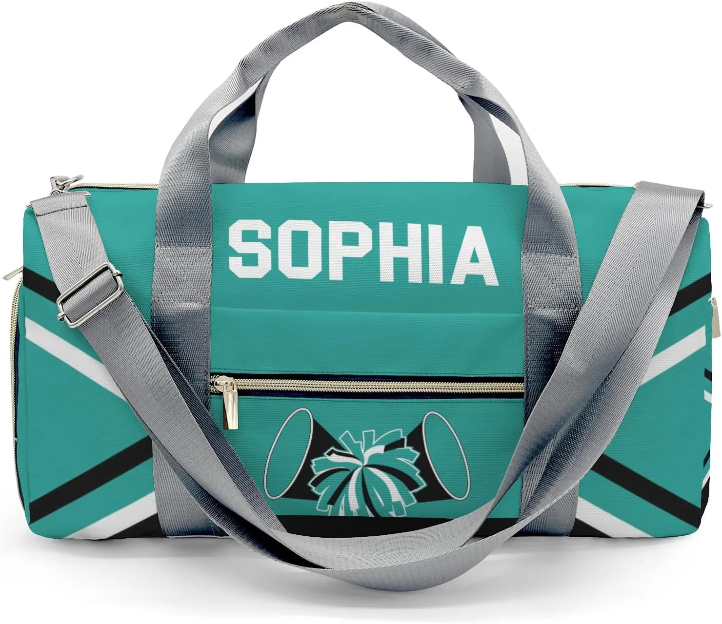 Personalized Multi-Function Travel Cheer Teal Black Duffel Handbag Large Capacity Women Men Gym Yoga Ballet with Name