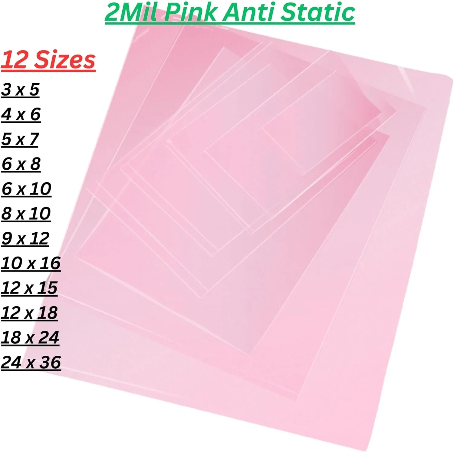 Pink Anti-Static Plastic Flat Bags - 24 x 36 & (50 Bags) 2 Mil Heavy Duty Plastic Bags | Heat Sealable Bags for Packaging Products | Plastic Baggies for Small Businesses
