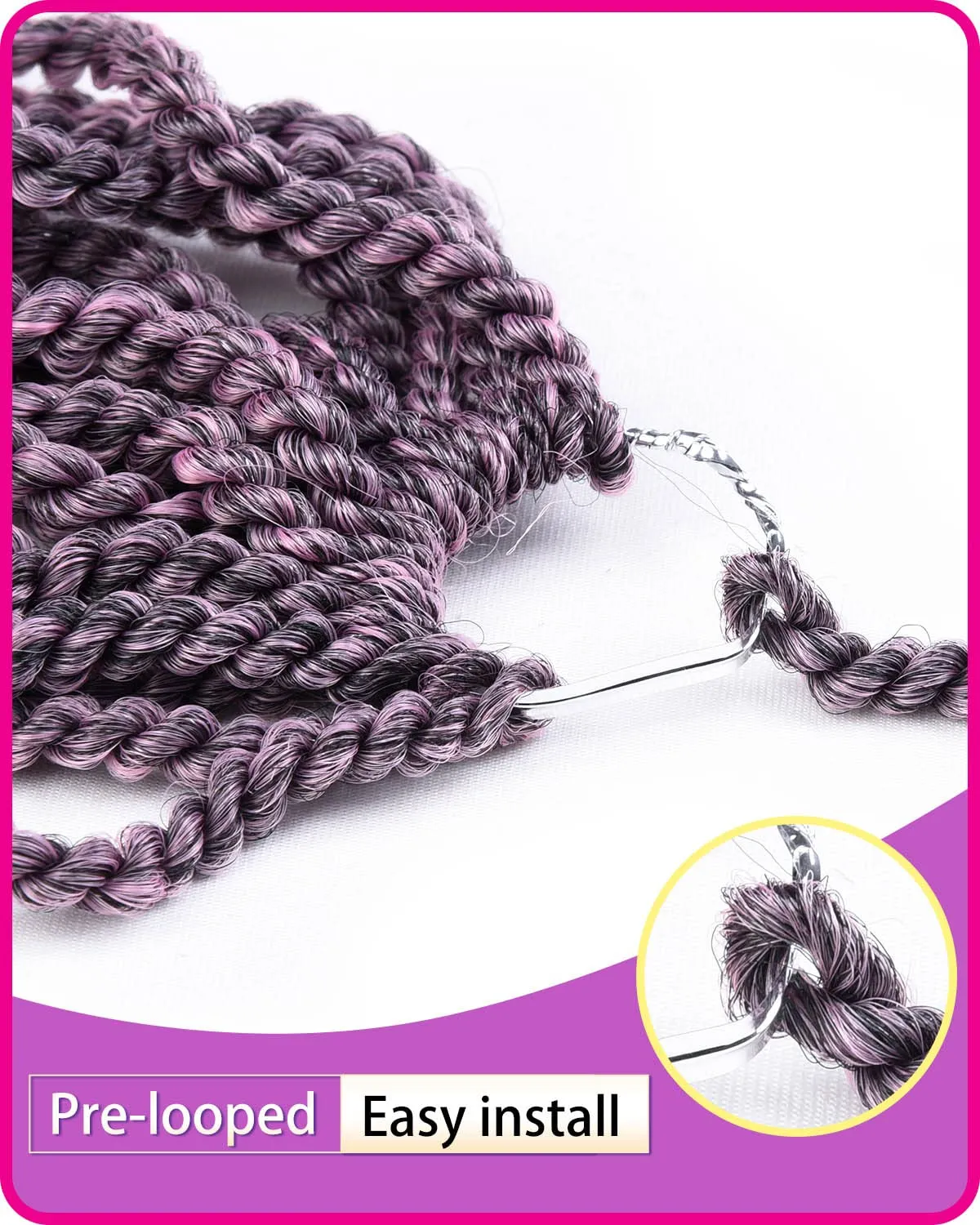 Pink Crochet Hair 12 Inch Senegalese Twist Braids Hair 6 Packs Pre-twisted Kids Pre-Lopped Small Crochet Hair for Black Women (1B/Pink#, 12 Inch）