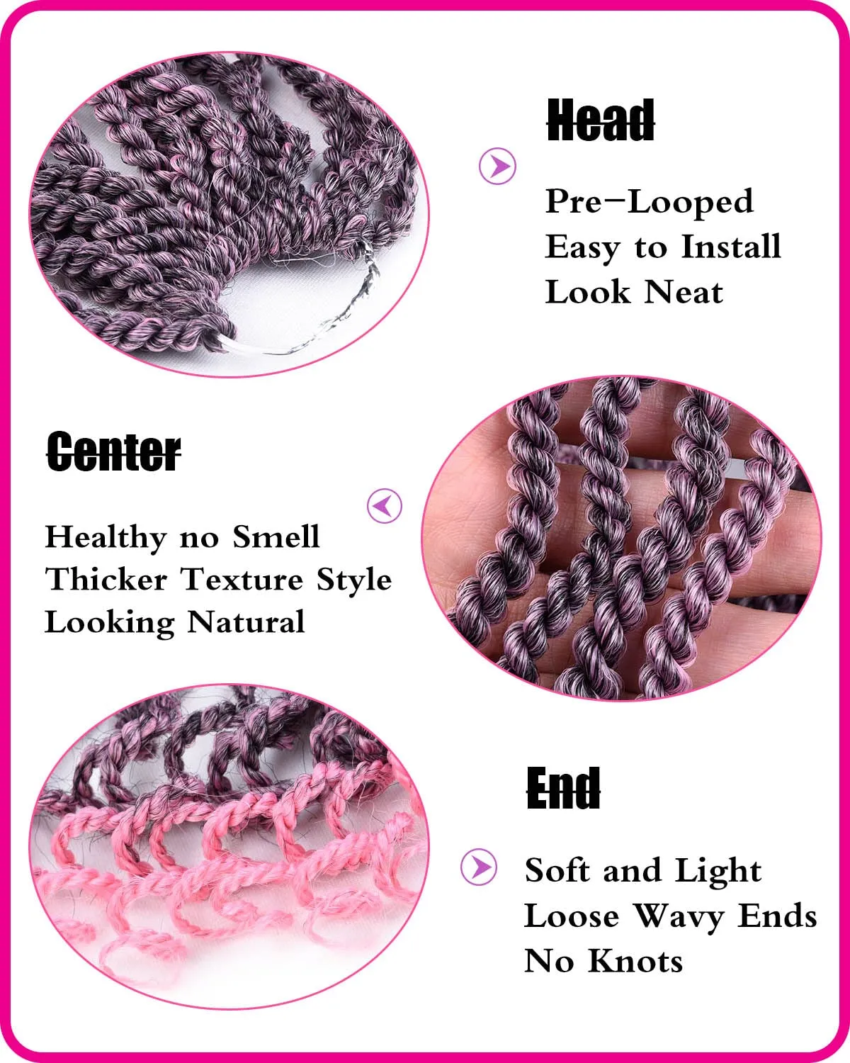 Pink Crochet Hair 12 Inch Senegalese Twist Braids Hair 6 Packs Pre-twisted Kids Pre-Lopped Small Crochet Hair for Black Women (1B/Pink#, 12 Inch）