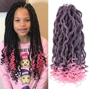 Pink Crochet Hair 12 Inch Senegalese Twist Braids Hair 6 Packs Pre-twisted Kids Pre-Lopped Small Crochet Hair for Black Women (1B/Pink#, 12 Inch）
