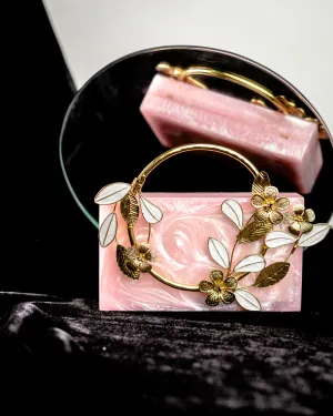 Pink Solid Party Box Clutches With Attractive Brass Handle