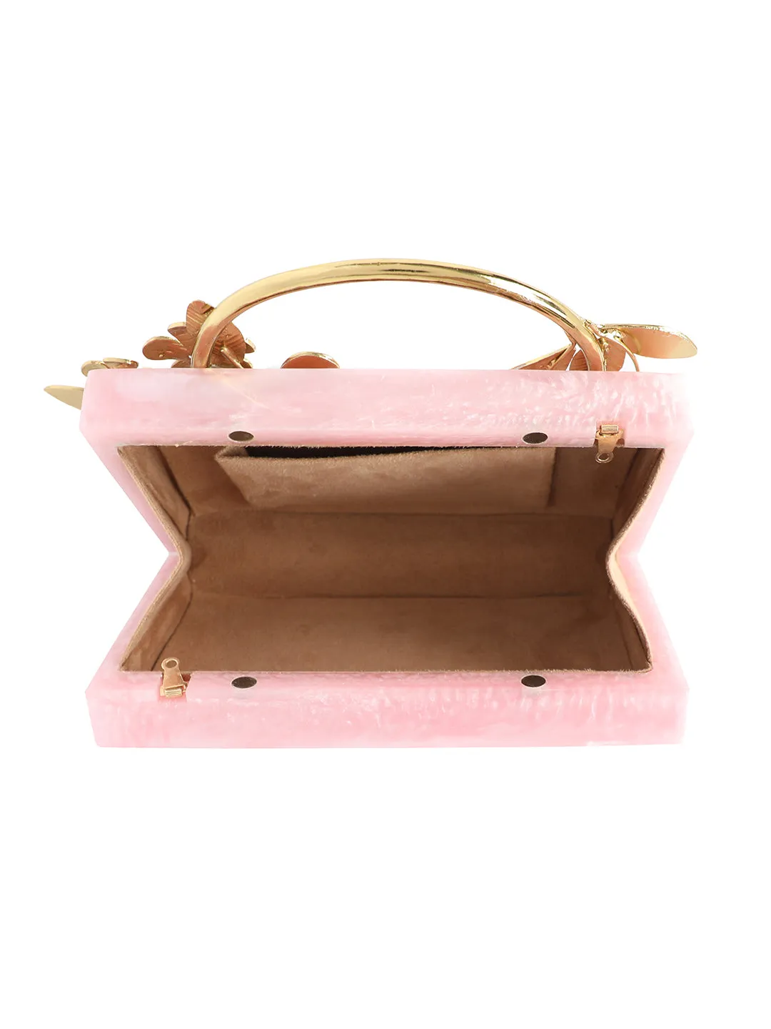 Pink Solid Party Box Clutches With Attractive Brass Handle