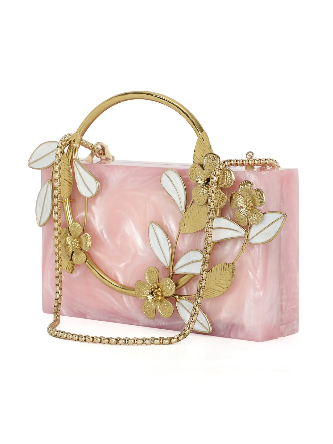 Pink Solid Party Box Clutches With Attractive Brass Handle