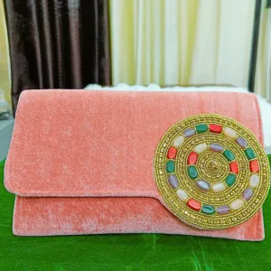 Pink Velvet Jardoji Work Clutches