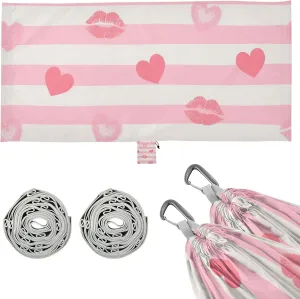 Pink White Stripes Heart Lip Love Outdoor Hammocks Tree Hammock for Outside Beach Patio Garden