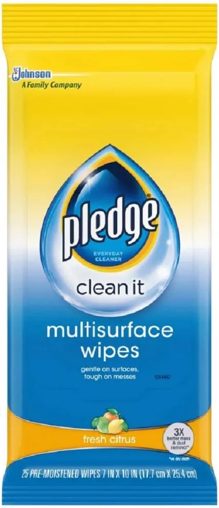Pledge Multisurface Wipes, Fresh Citrus, 25 Wipes Per Pack (2 Packs)
