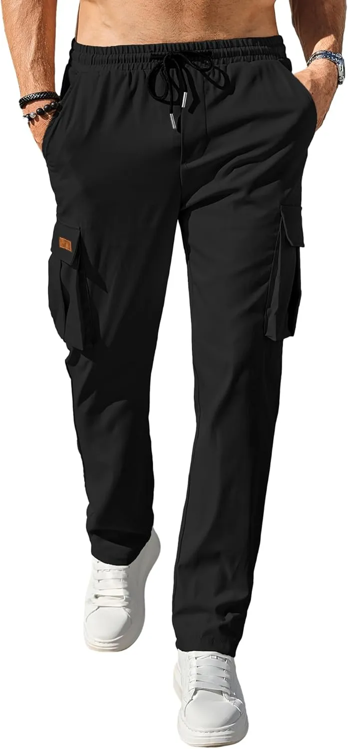 PLEPAN Men's Casual Cargo Pants Drawstring Hiking Pants Workout Tactical Joggers Sweatpants for Men