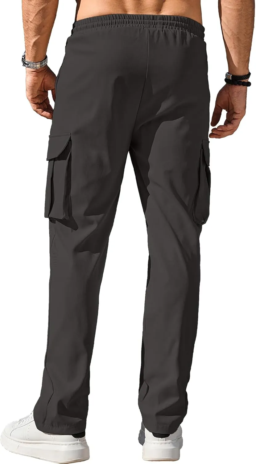 PLEPAN Men's Casual Cargo Pants Drawstring Hiking Pants Workout Tactical Joggers Sweatpants for Men