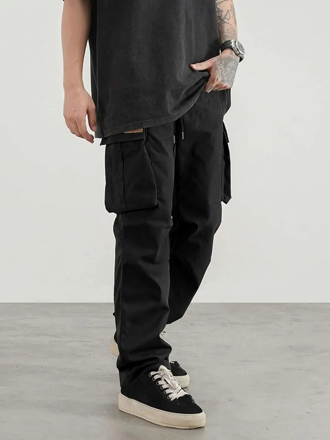 PLEPAN Men's Casual Cargo Pants Drawstring Hiking Pants Workout Tactical Joggers Sweatpants for Men