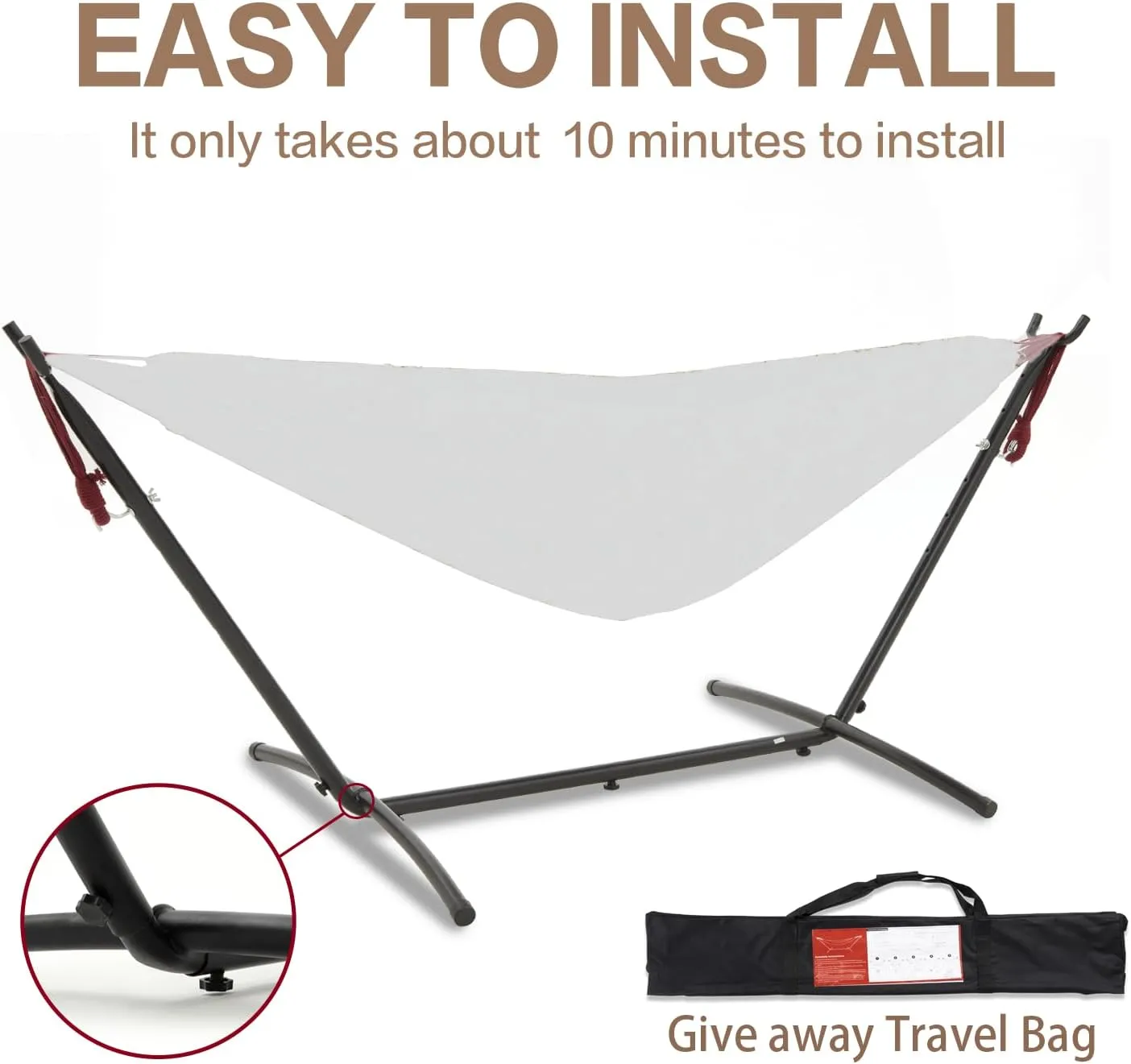 PNAEUT 9FT Hammock Stand Only and Portable Carrying Bag, 550LBS Weight Capacity (Black)