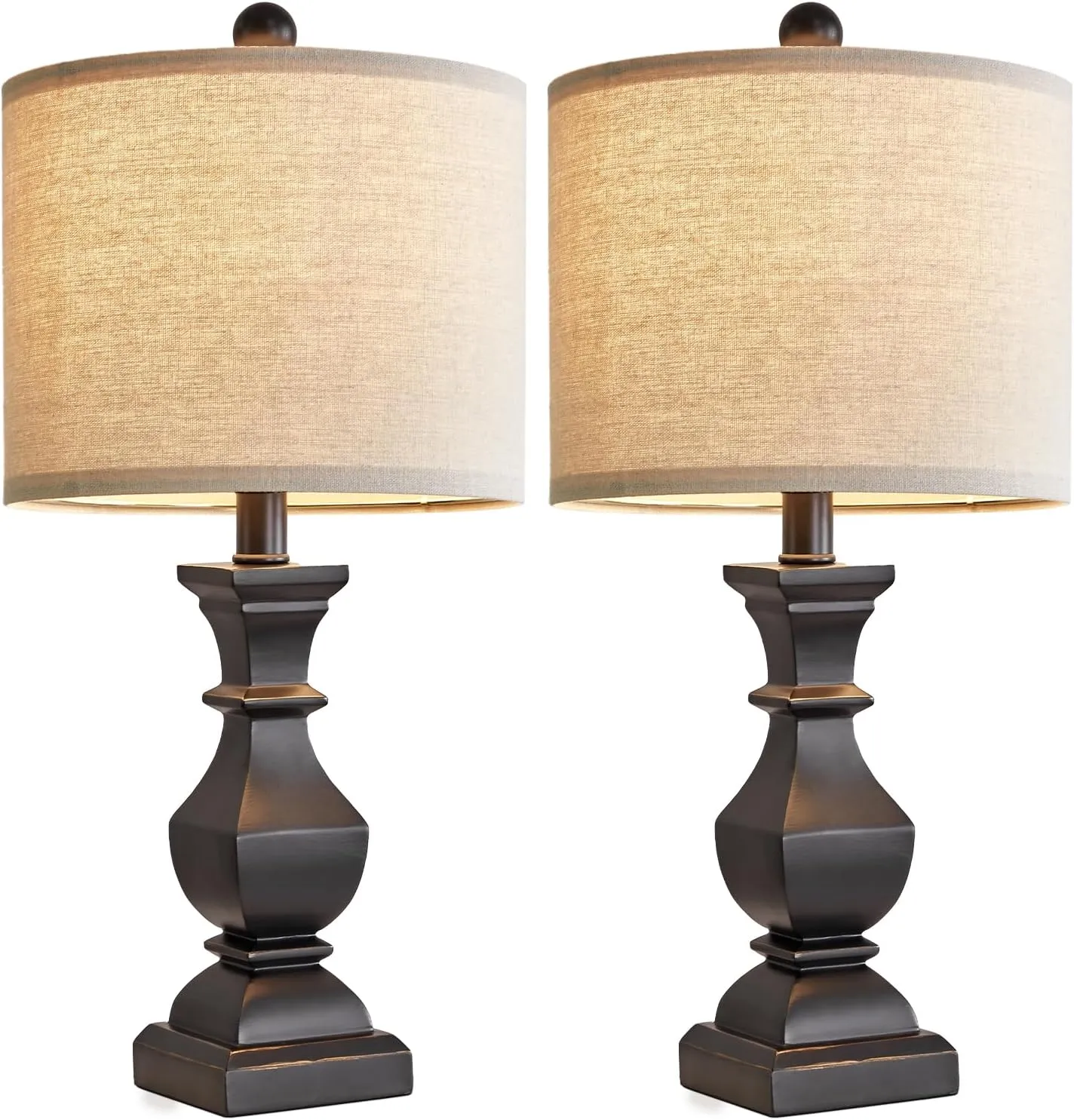 PoKat 20.5" Mid Century Table Lamp Sets of 2 for Living Room Retro Style Farmhouse Table Lamp for Bedroom Classic Beige Resin Bedside Night Light Lamps, Suitable for Small Place
