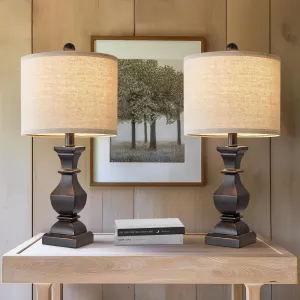 PoKat 20.5" Mid Century Table Lamp Sets of 2 for Living Room Retro Style Farmhouse Table Lamp for Bedroom Classic Beige Resin Bedside Night Light Lamps, Suitable for Small Place