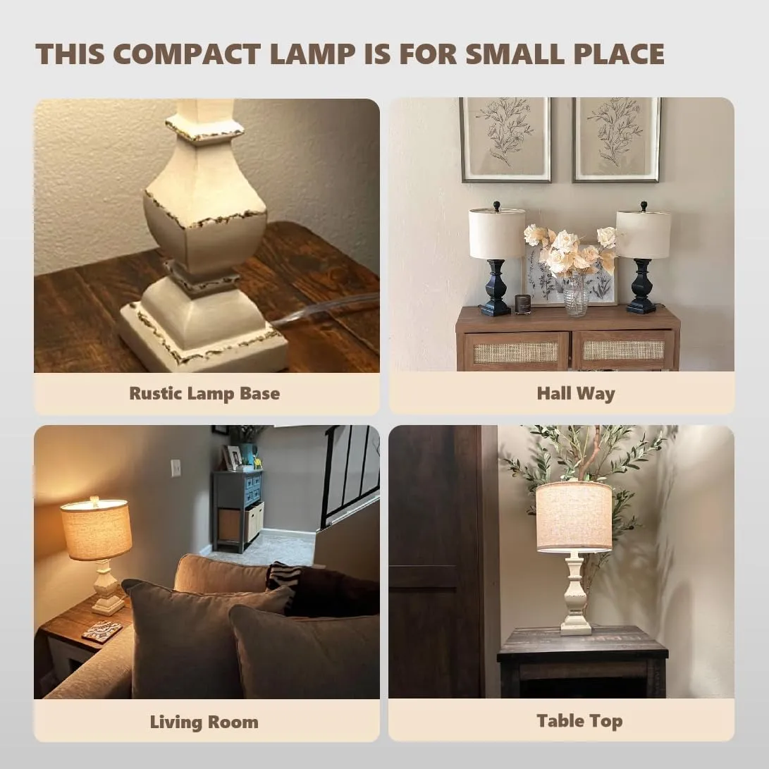 PoKat 20.5" Mid Century Table Lamp Sets of 2 for Living Room Retro Style Farmhouse Table Lamp for Bedroom Classic Beige Resin Bedside Night Light Lamps, Suitable for Small Place