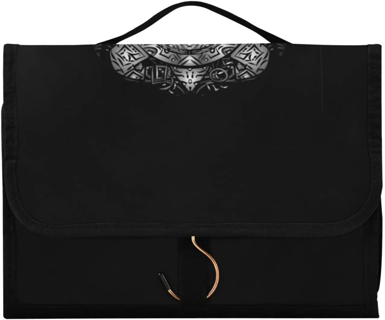 Polynesian Silver Tribal Sea Turtle Tattoo on Black Toned Maori 3 PCs Set Toiletry bags, 1 Women's Travel Cosmetic Bag, 1 Hanging Toiletry Wash Bag, 1 Brush Case, Portable Makeup Storage Case