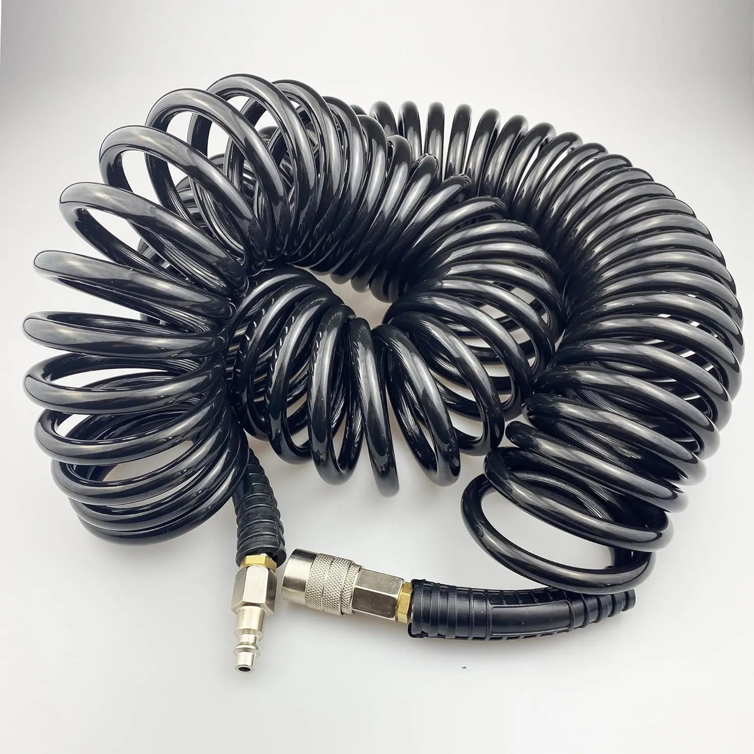 Polyurethane Recoil Air Hose, Air Compressor Hose with 1/4" Swivel Fittings, for Industrial, Household, Garage, Station (50 FT, Black)
